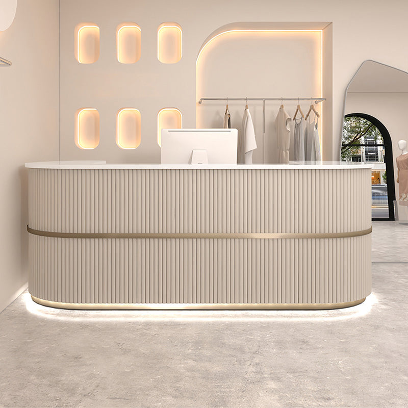 Curved salon reception desk front view