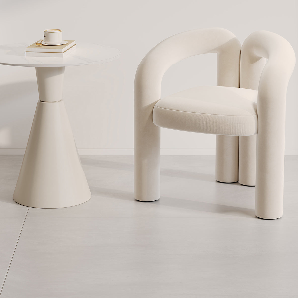 Off-White Velvet Accent Chair with Backrest & Armrest for Reception Area