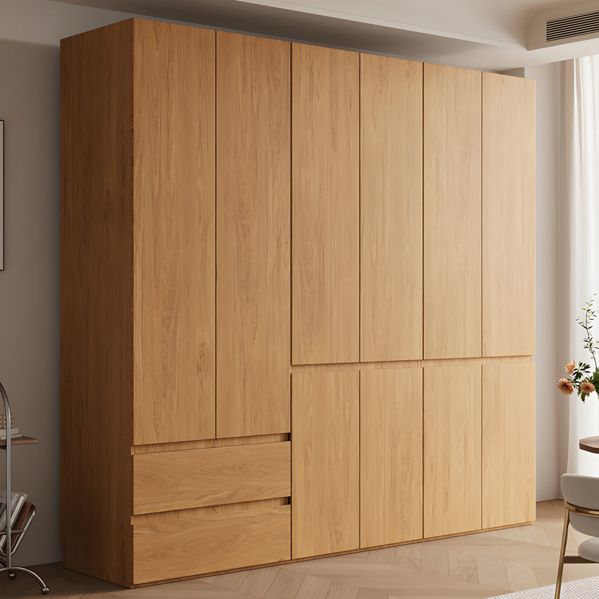 Modern wardrobe closet fluted front panel texture detail close-up