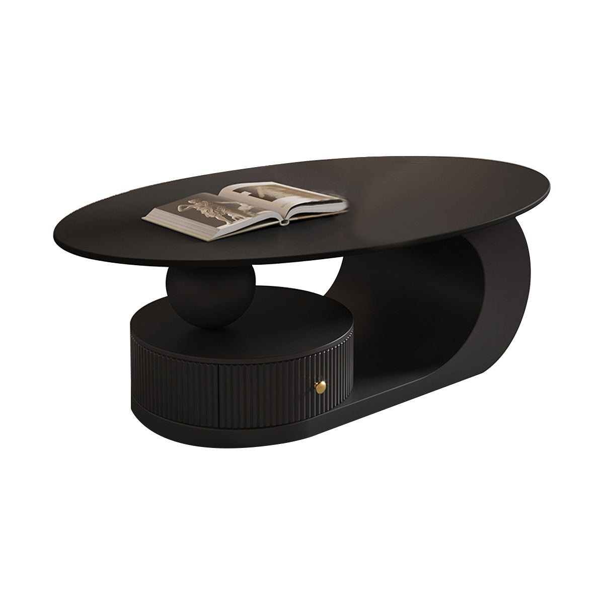 Modern Coffee Table with Oval, Sintered Stone & Ample Storage for Living Room