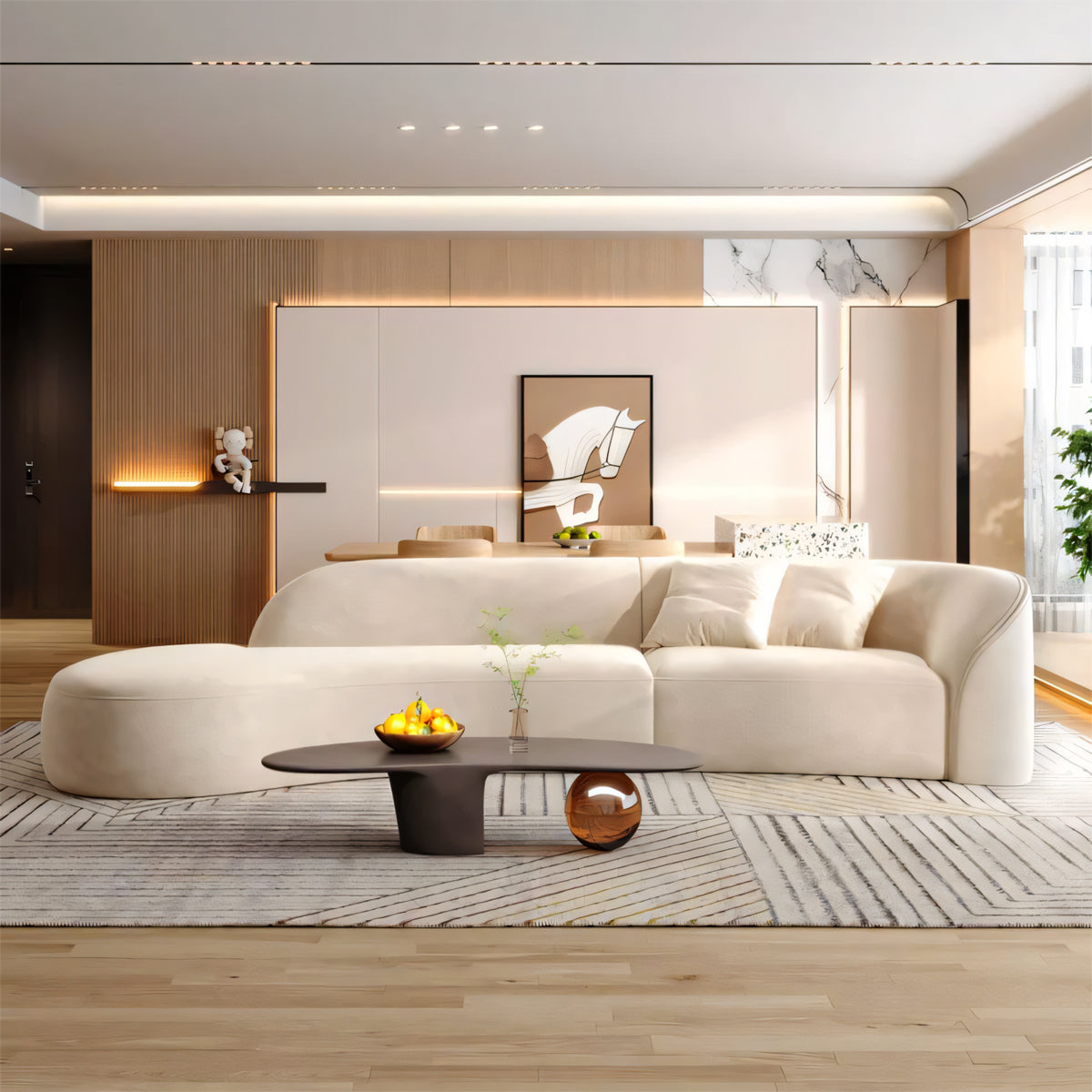 Curved Sofa 94–134 in Wide with One Armrest