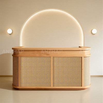 Curved Rattan Reception Desk 47–118 in Wide
