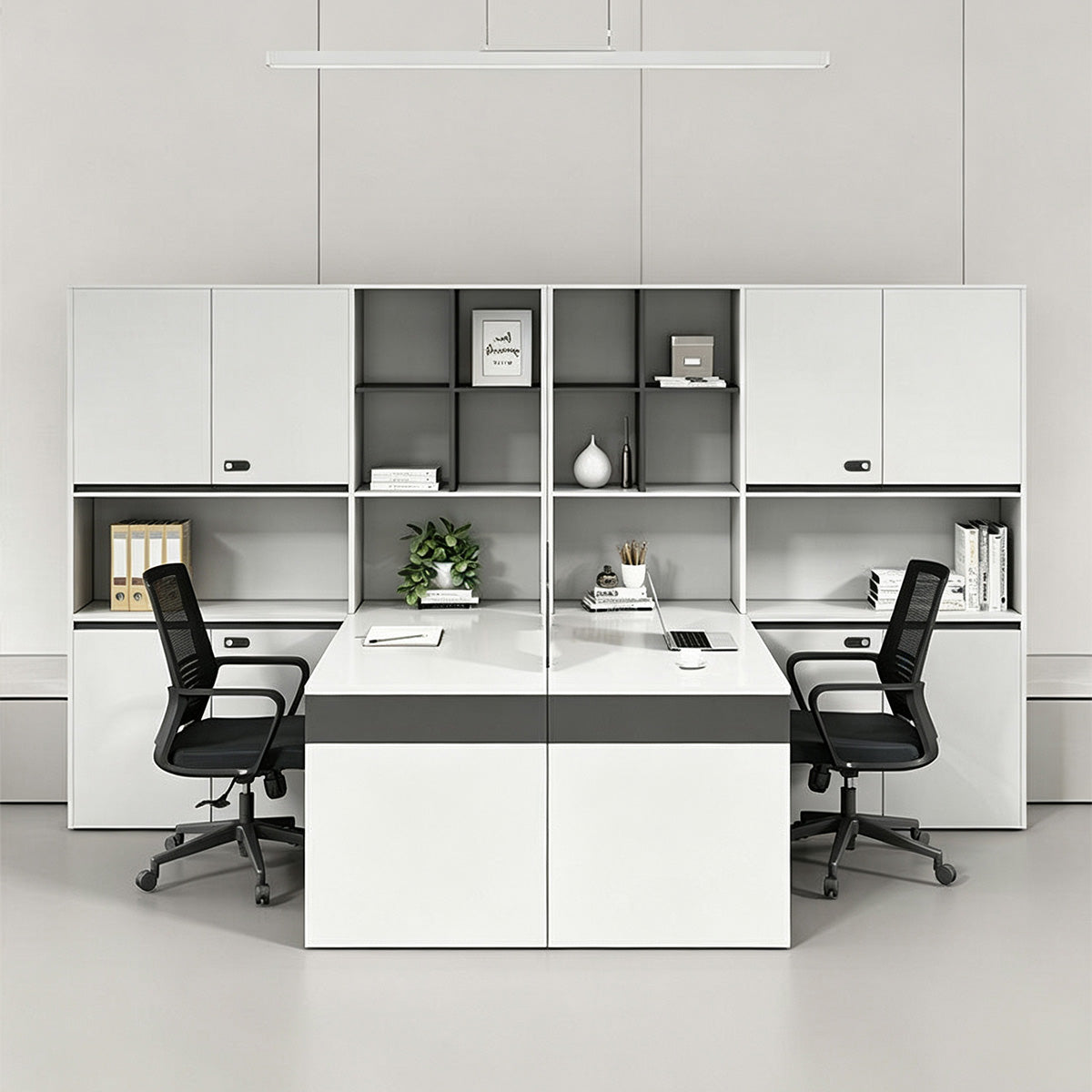 Anzhap Modern Office Desk with Privacy Panel, 23.62" Deep Desktop and Generous File Cabinet