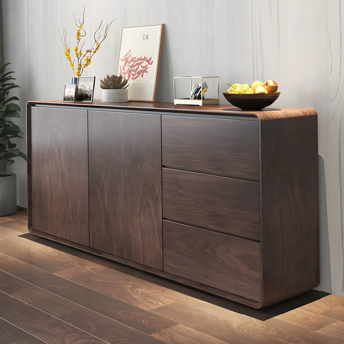 Storage cabinet front view with solid hardwood frame