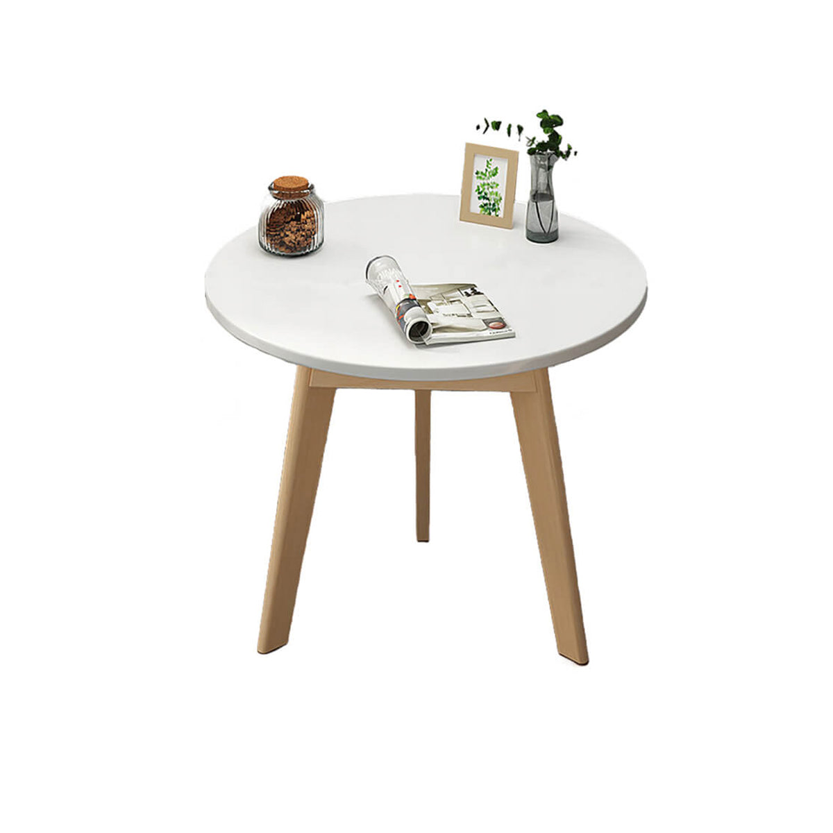 Round Side Table 16–32 in Wide, Solid Wood Legs