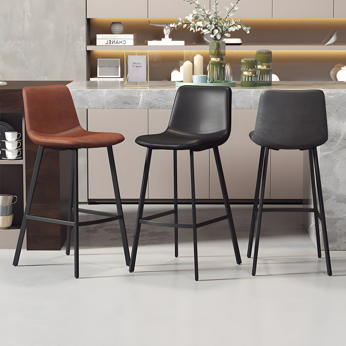 Adjustable Bar Stool with Backrest & Footrest for Kitchen Island