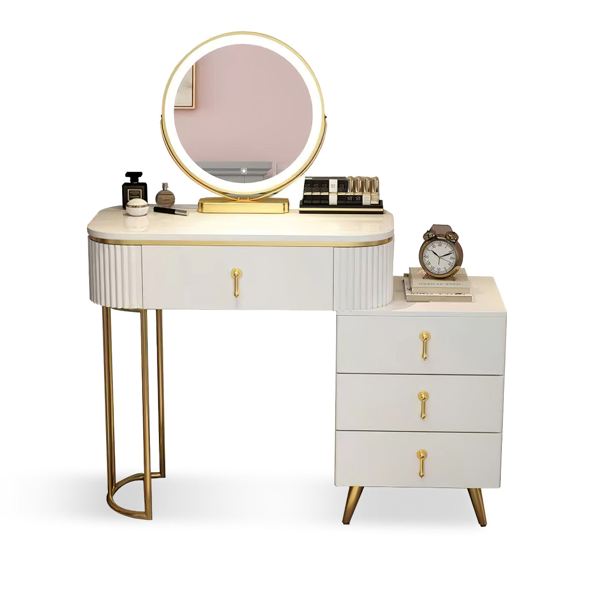 Modern Apartment Vanity Table with Adjustable Side Cabinet Design