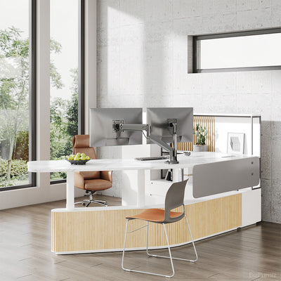 Sit-Stand Office Desk 126 in Wide with Cabinets