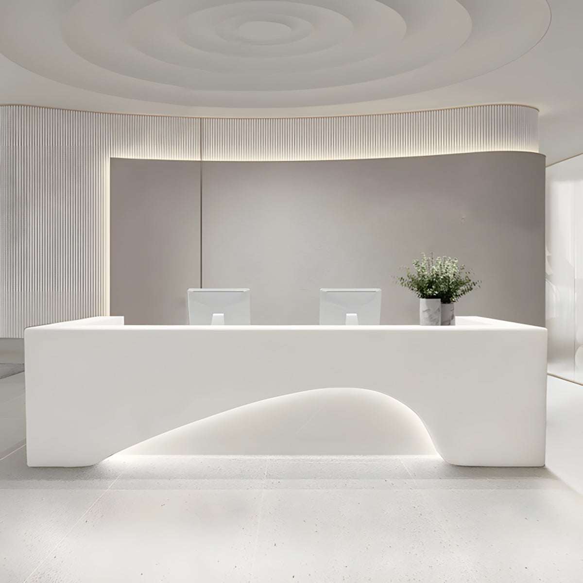 Curved Lacquered Reception Desk 71–134 in Wide