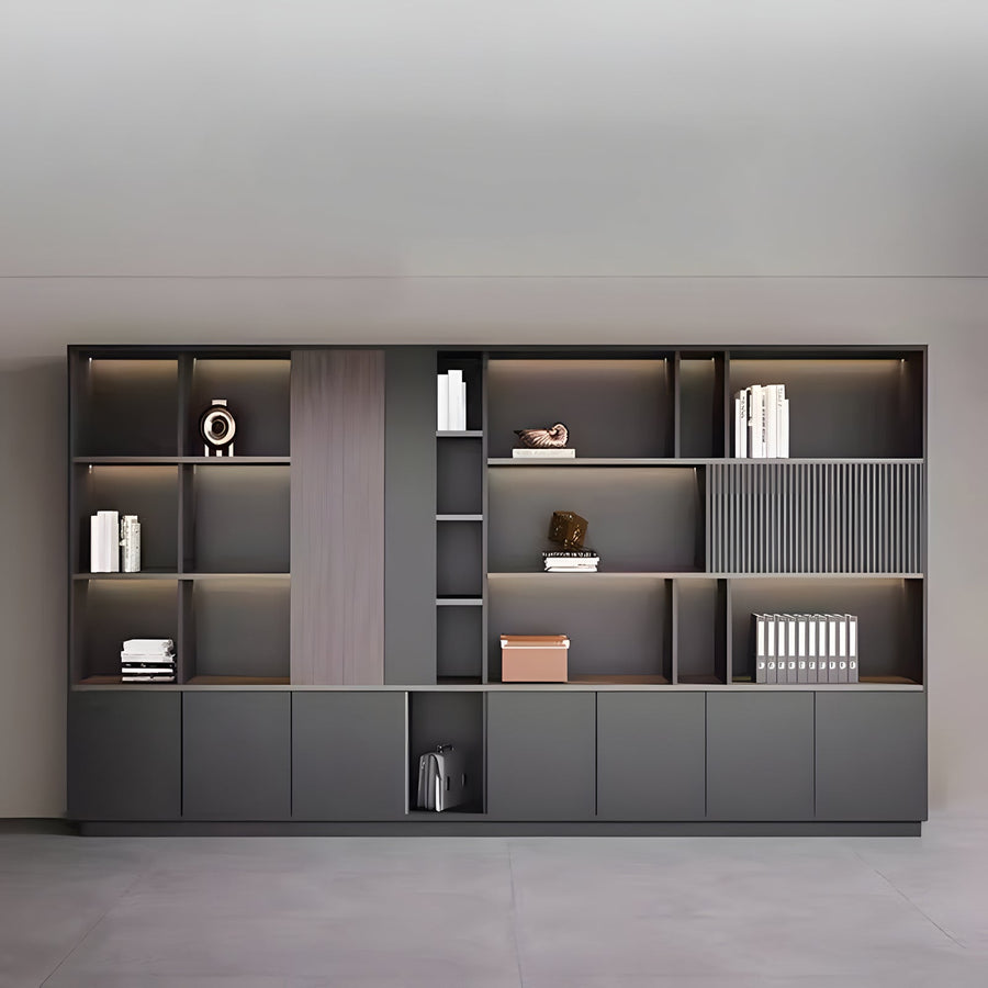 Storage Cabinet, main product view, Elegant Storage Cabinet With Soft Lighting Strip and Open Storage finish, for office storage space, office storage...