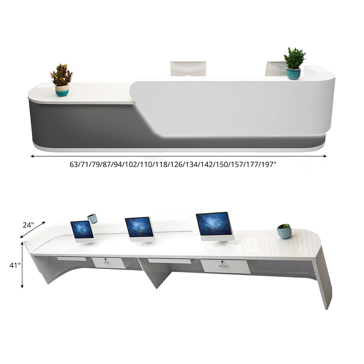 Curved-Corner Reception Desk 63–177 in Wide