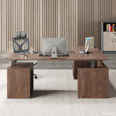 Sit-Stand L-Shaped Executive Desk 80 in Wide