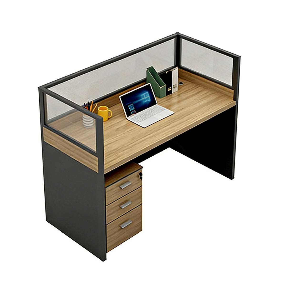 Office Desk, Linear Single Workstation With Cabinet, L47" x W24" x H43", for executive office workspace, modern executive office furniture