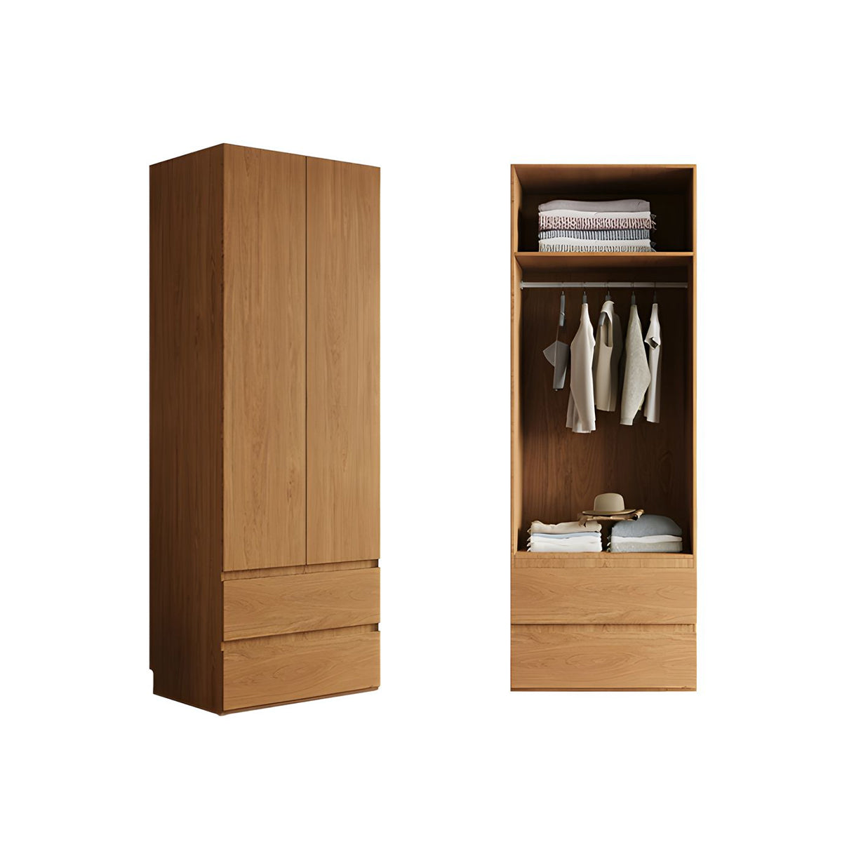 Vintage Wardrobe with Grooved Handle & Hanging Rod for Bedroom