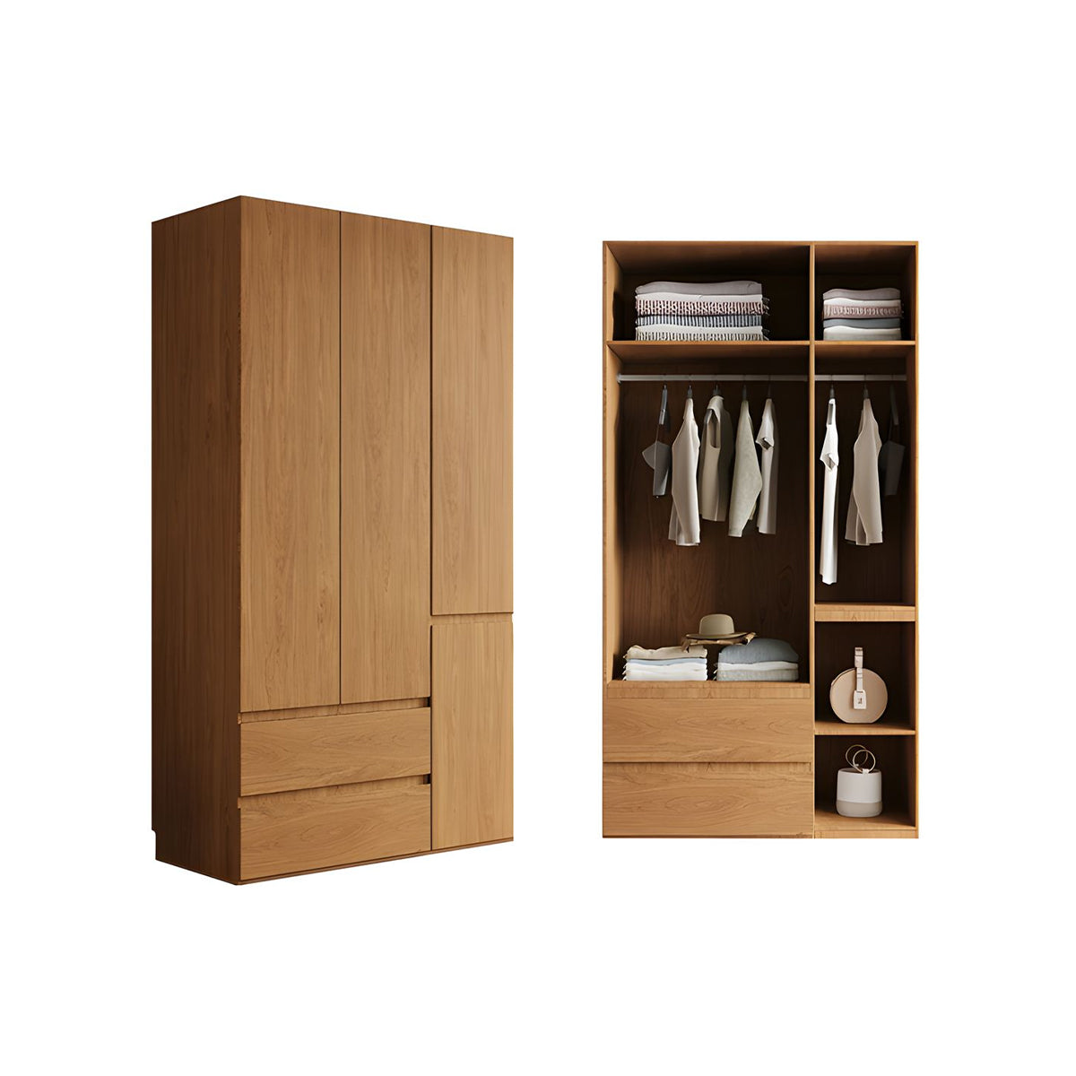 Vintage Wardrobe with Grooved Handle & Hanging Rod for Bedroom