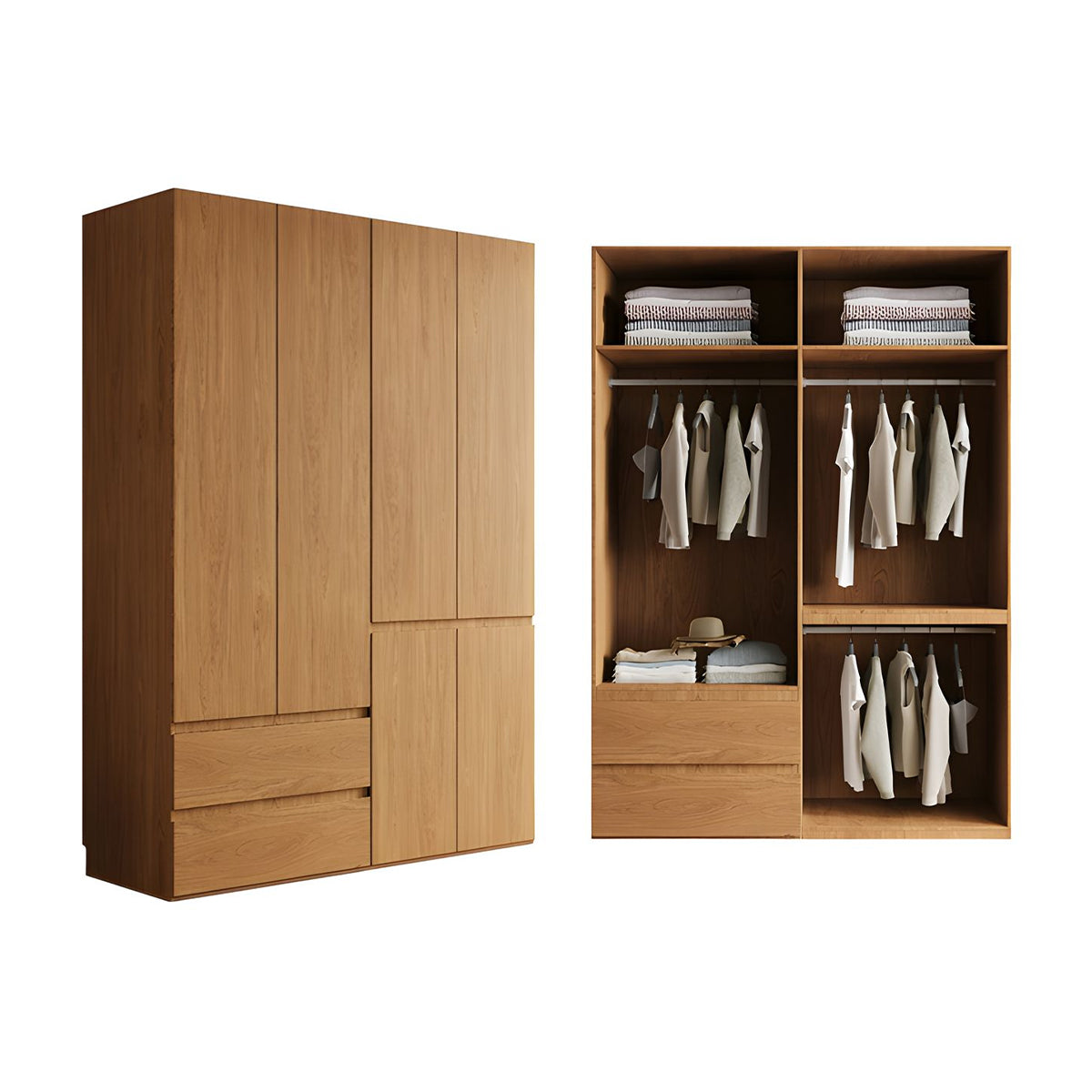 Vintage Wardrobe with Grooved Handle & Hanging Rod for Bedroom