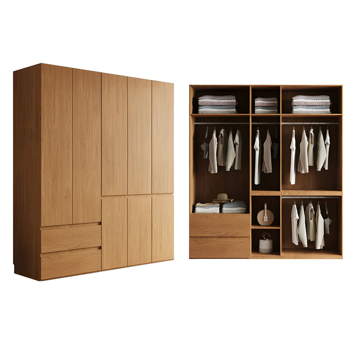 Vintage Wardrobe with Grooved Handle & Hanging Rod for Bedroom