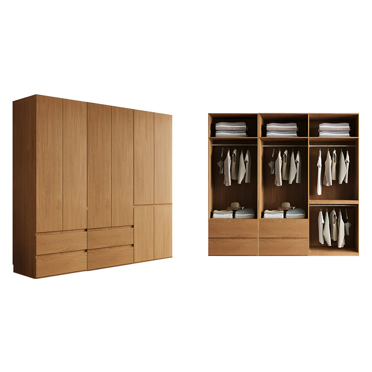 Vintage Wardrobe with Grooved Handle & Hanging Rod for Bedroom
