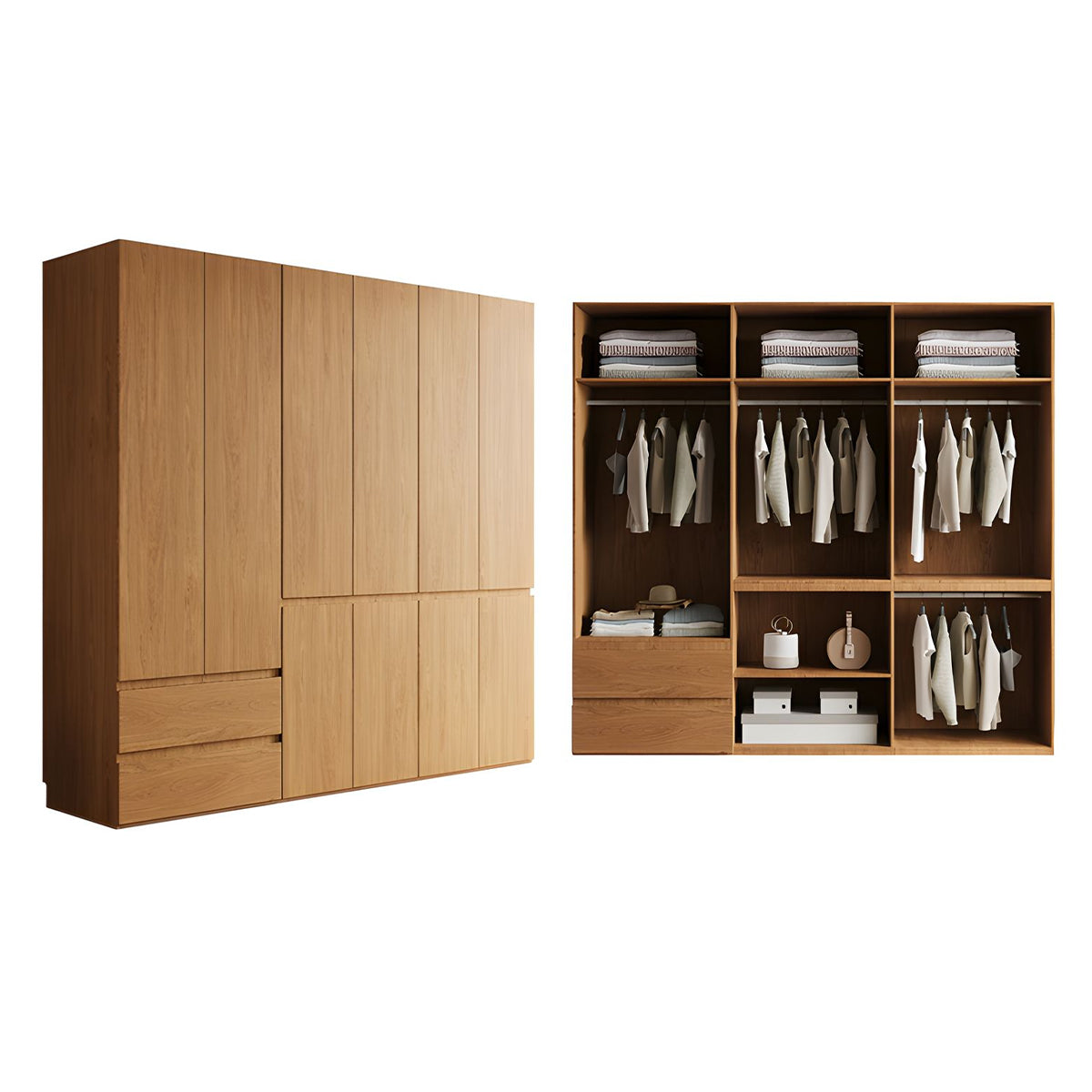 Vintage Wardrobe with Grooved Handle & Hanging Rod for Bedroom