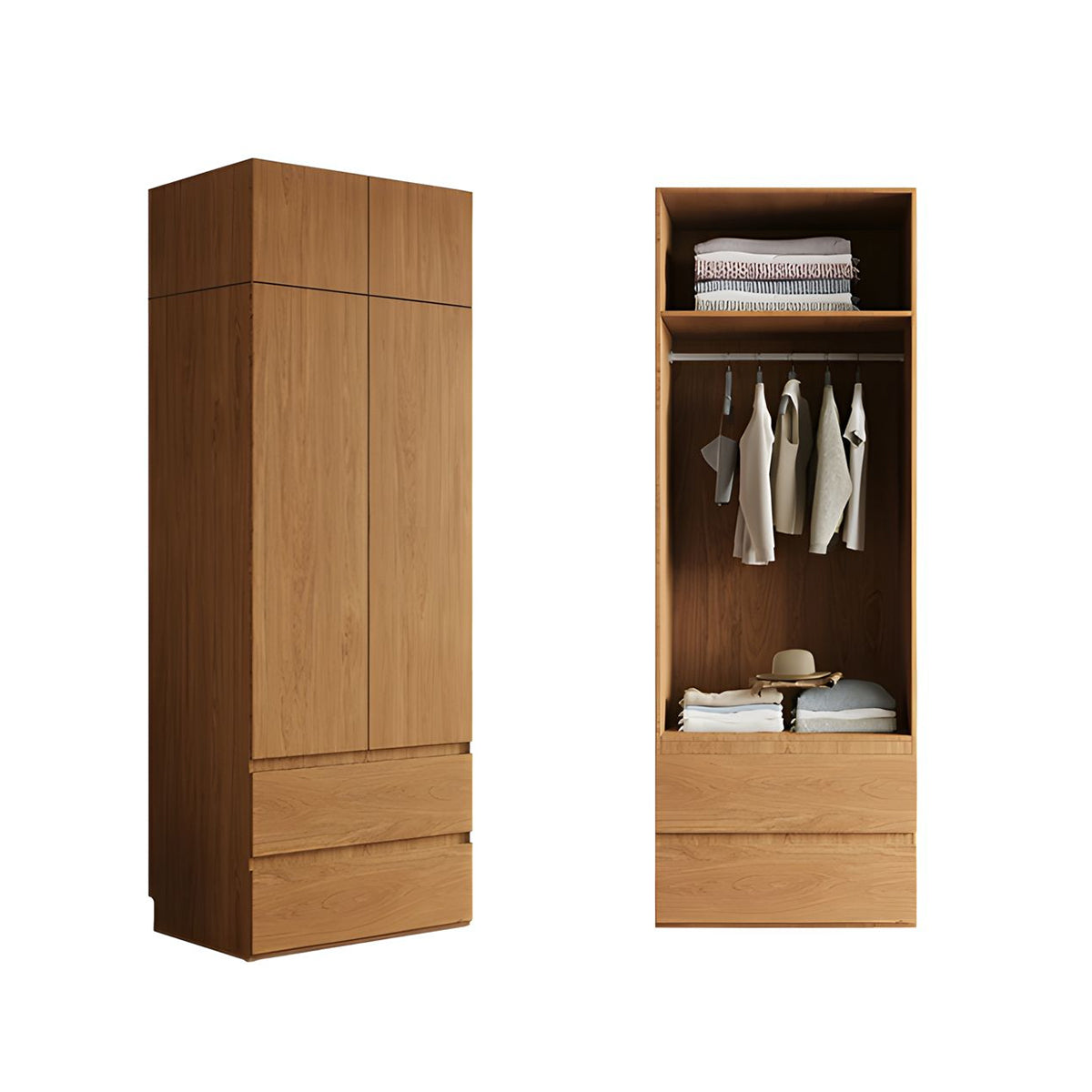 Vintage Wardrobe with Grooved Handle & Hanging Rod for Bedroom