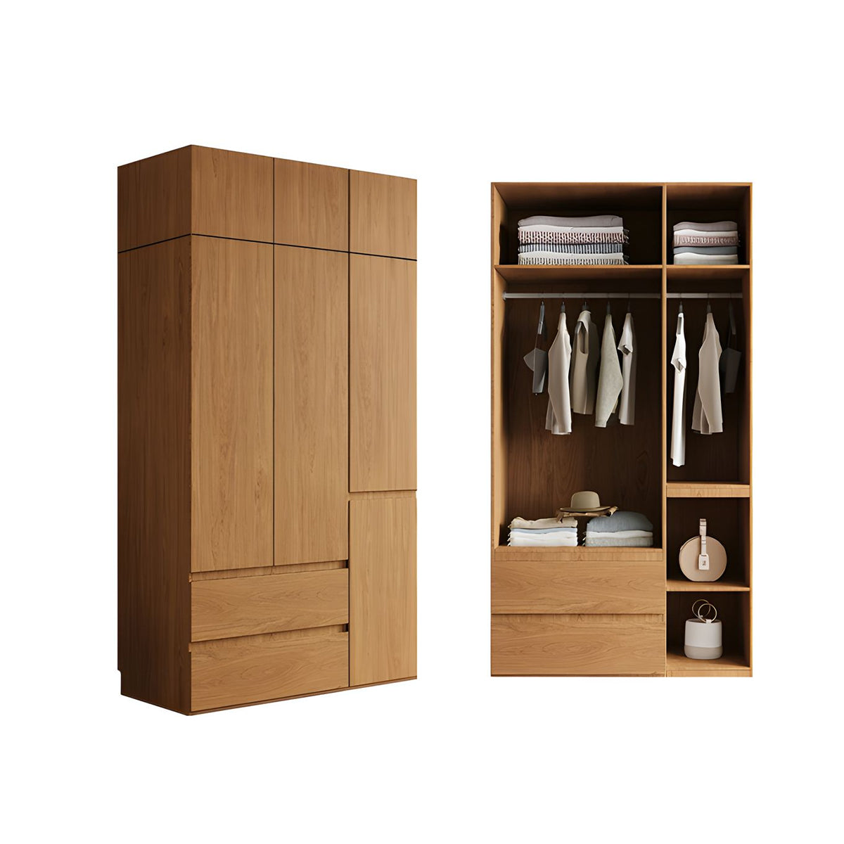 Vintage Wardrobe with Grooved Handle & Hanging Rod for Bedroom – source image 21