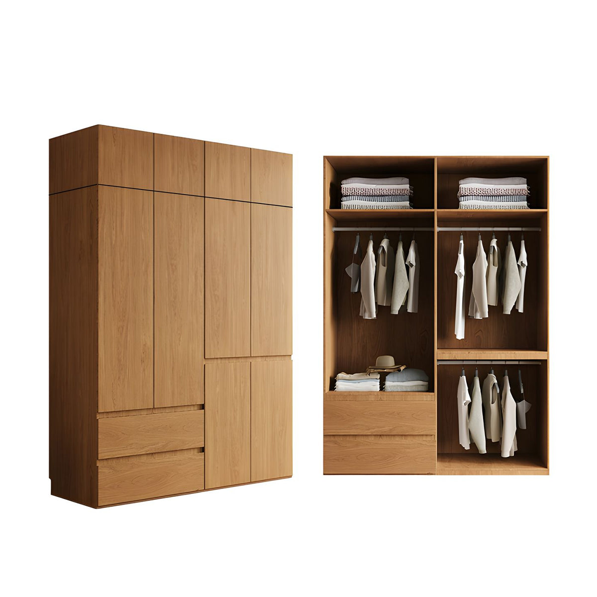 Vintage Wardrobe with Grooved Handle & Hanging Rod for Bedroom – source image 22