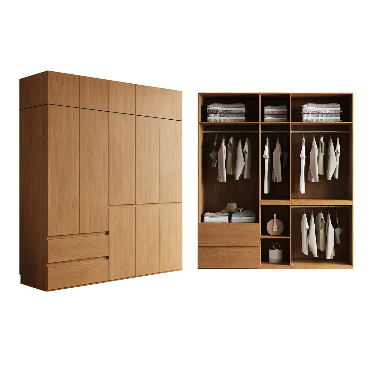 Vintage Wardrobe with Grooved Handle & Hanging Rod for Bedroom – source image 23