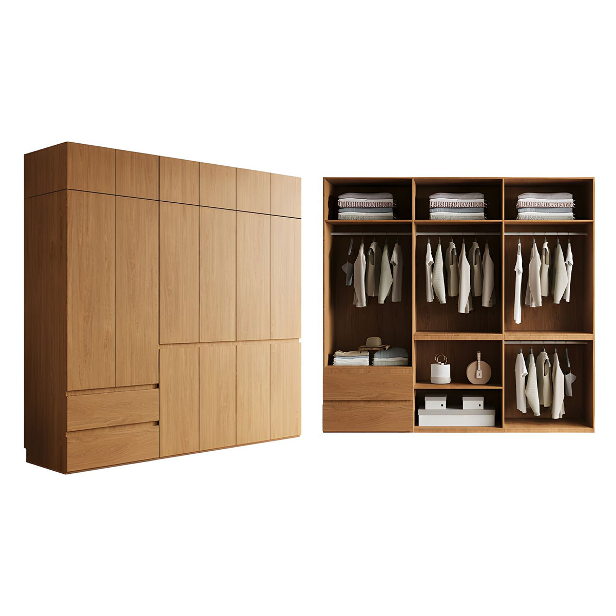 Vintage Wardrobe with Grooved Handle & Hanging Rod for Bedroom – source image 24