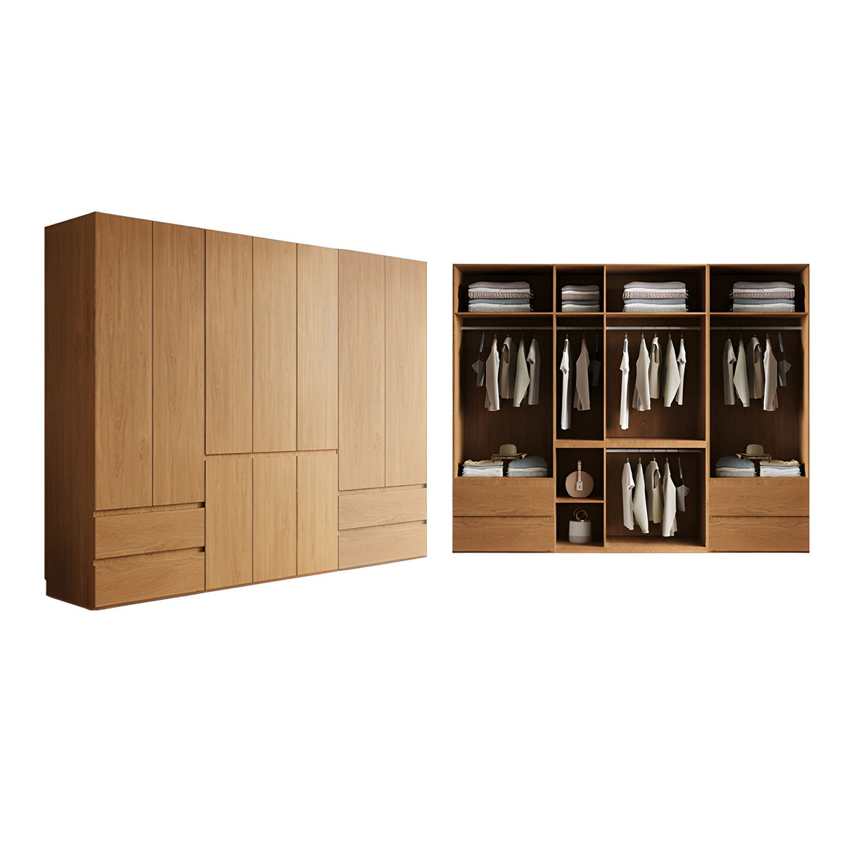 Vintage Wardrobe with Grooved Handle & Hanging Rod for Bedroom