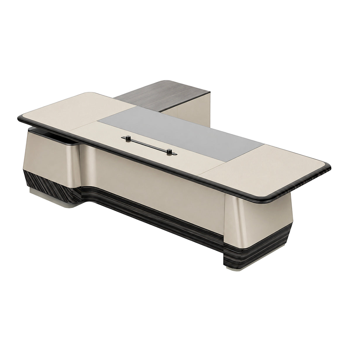 Modern Executive Desk with Dual-Tone, Side Storage & Fluted Front for Home Office