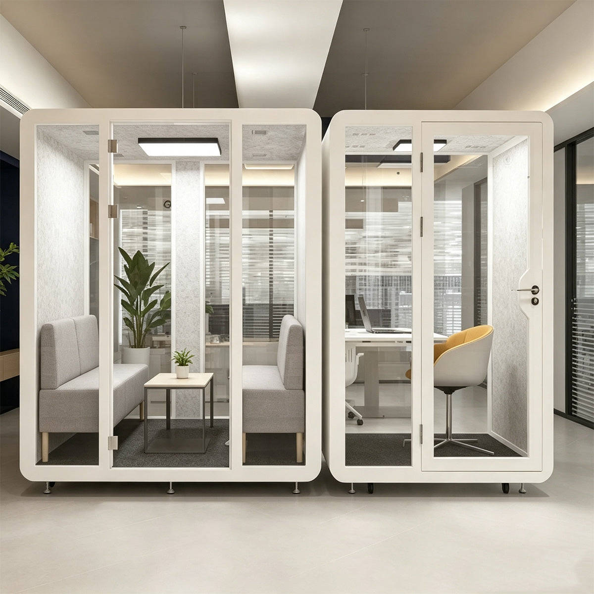 Innovative Acoustic Pod with Multi-layer Enclosed Structure, Safety Glass, Ventilation System & Modular Installation for Private Spaces
