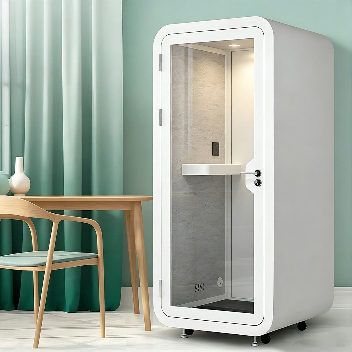 Advanced Acoustic Pod with Multi-layer Enclosed Structure, Safety Glass, Ventilation System & Modular Design for Private Spaces