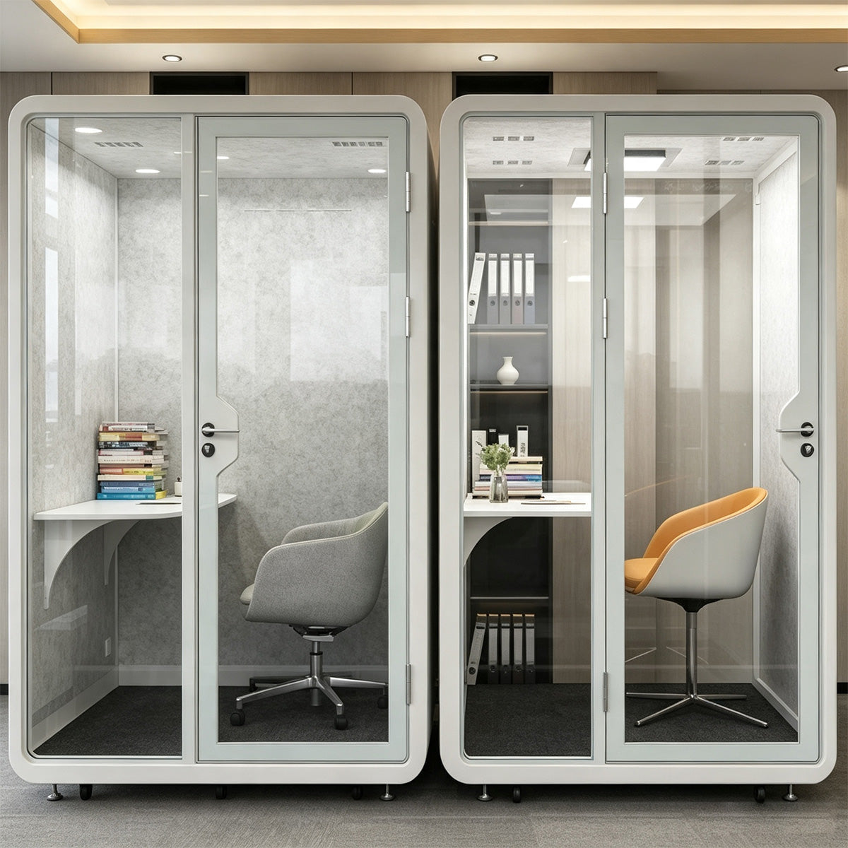 Innovative Acoustic Pod with Multi-layer Enclosed Structure, Safety Glass, Ventilation System & Modular Installation for Private Spaces