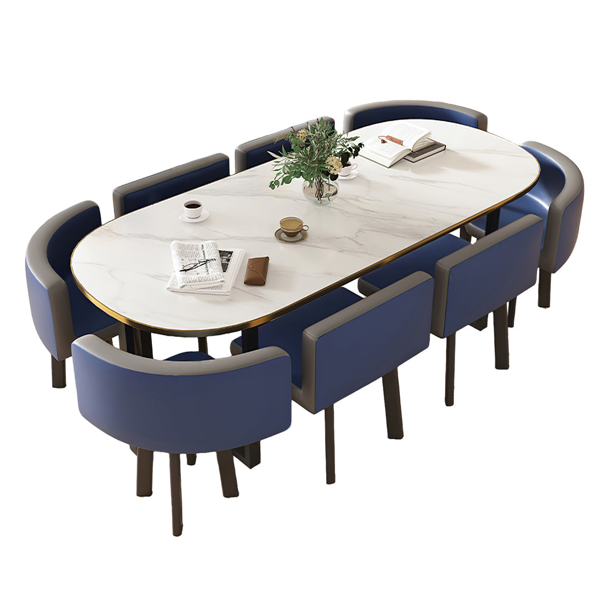 Oval Conference Table 83–142 in Long with Chairs