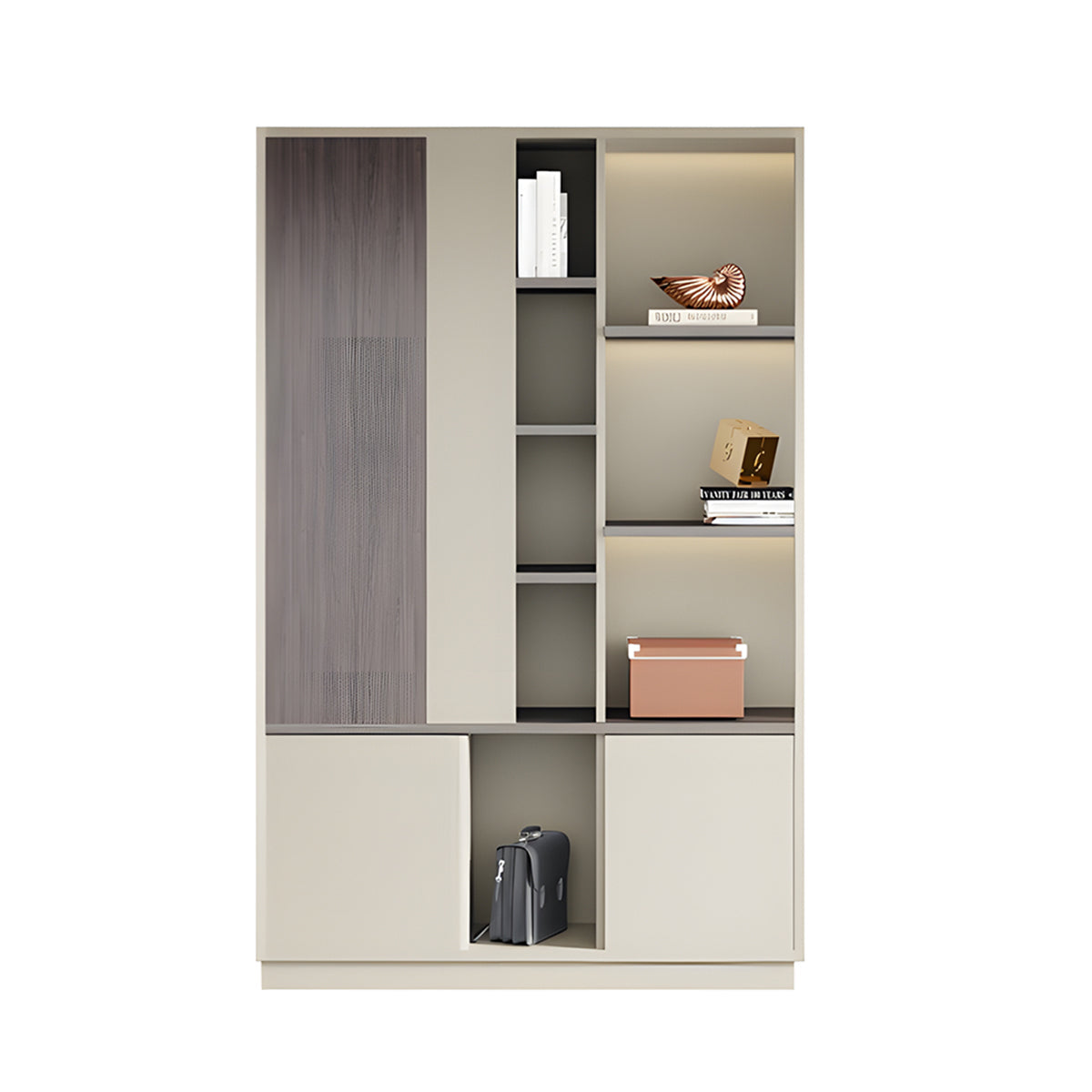 Elegant Storage Cabinet with Soft Lighting Strip and Open Storage – source image 28