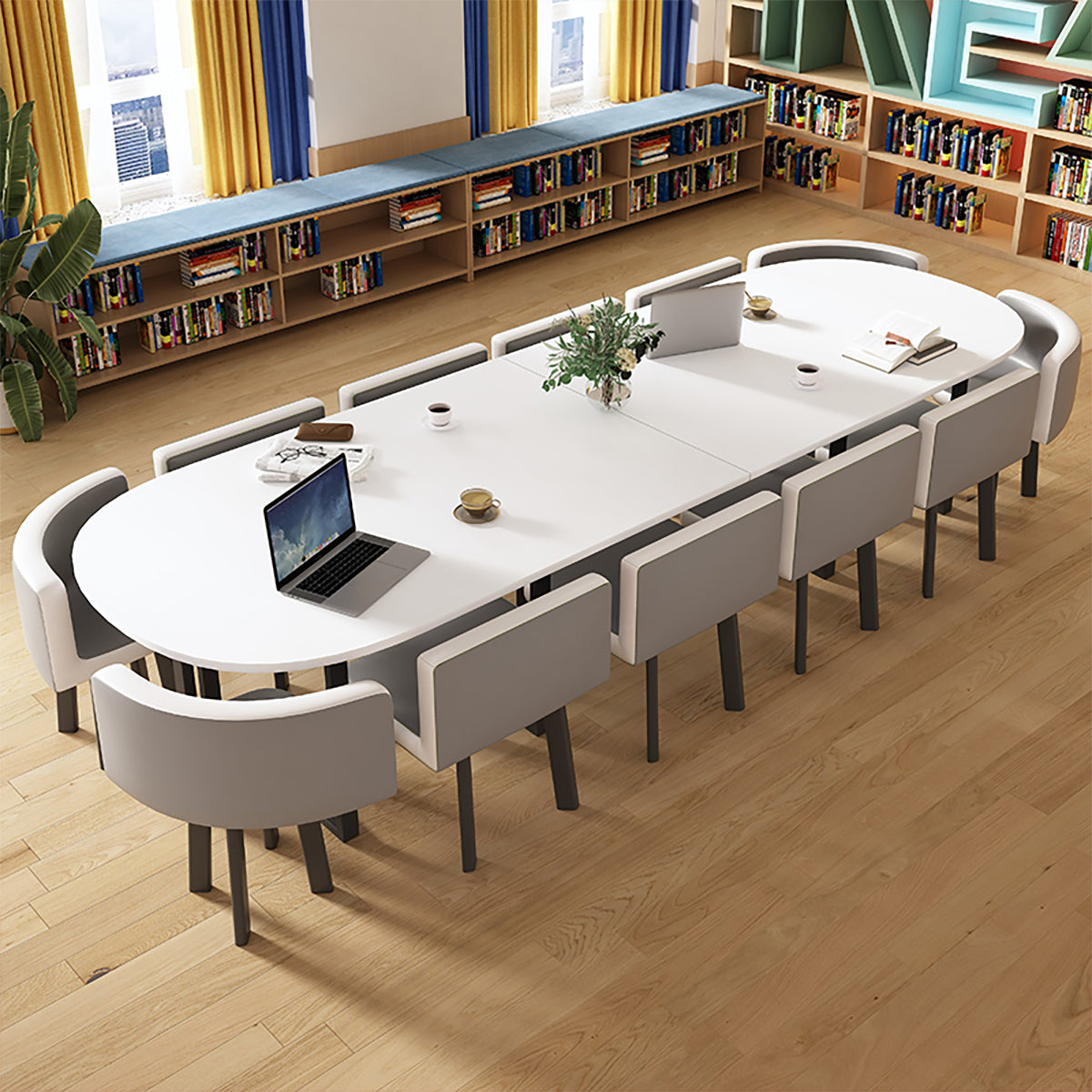 Minimalist Oval Conference Table and Chair Set for Meeting Room Zimasya