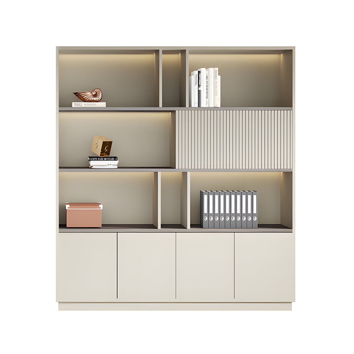 Elegant Storage Cabinet with Soft Lighting Strip and Open Storage – source image 29