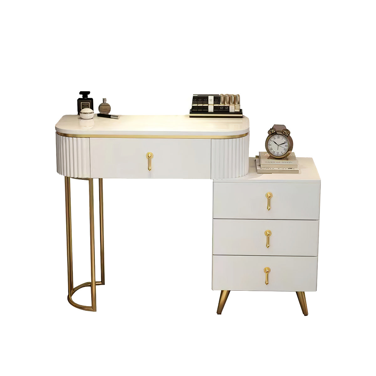 Modern Apartment Vanity Table with Adjustable Side Cabinet Design