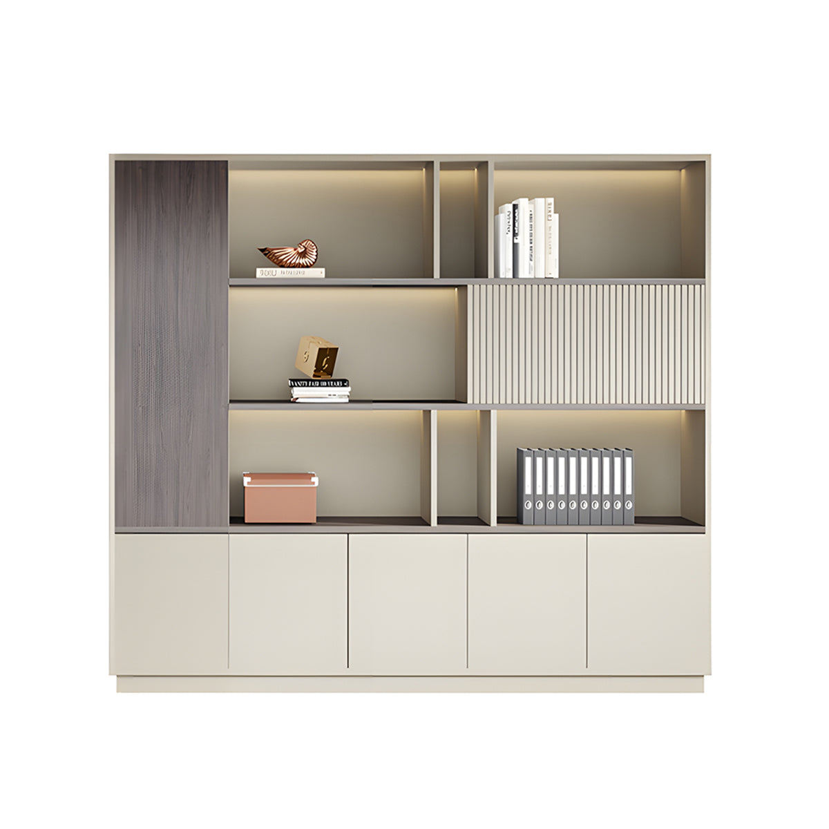 Elegant Storage Cabinet with Soft Lighting Strip and Open Storage – source image 30