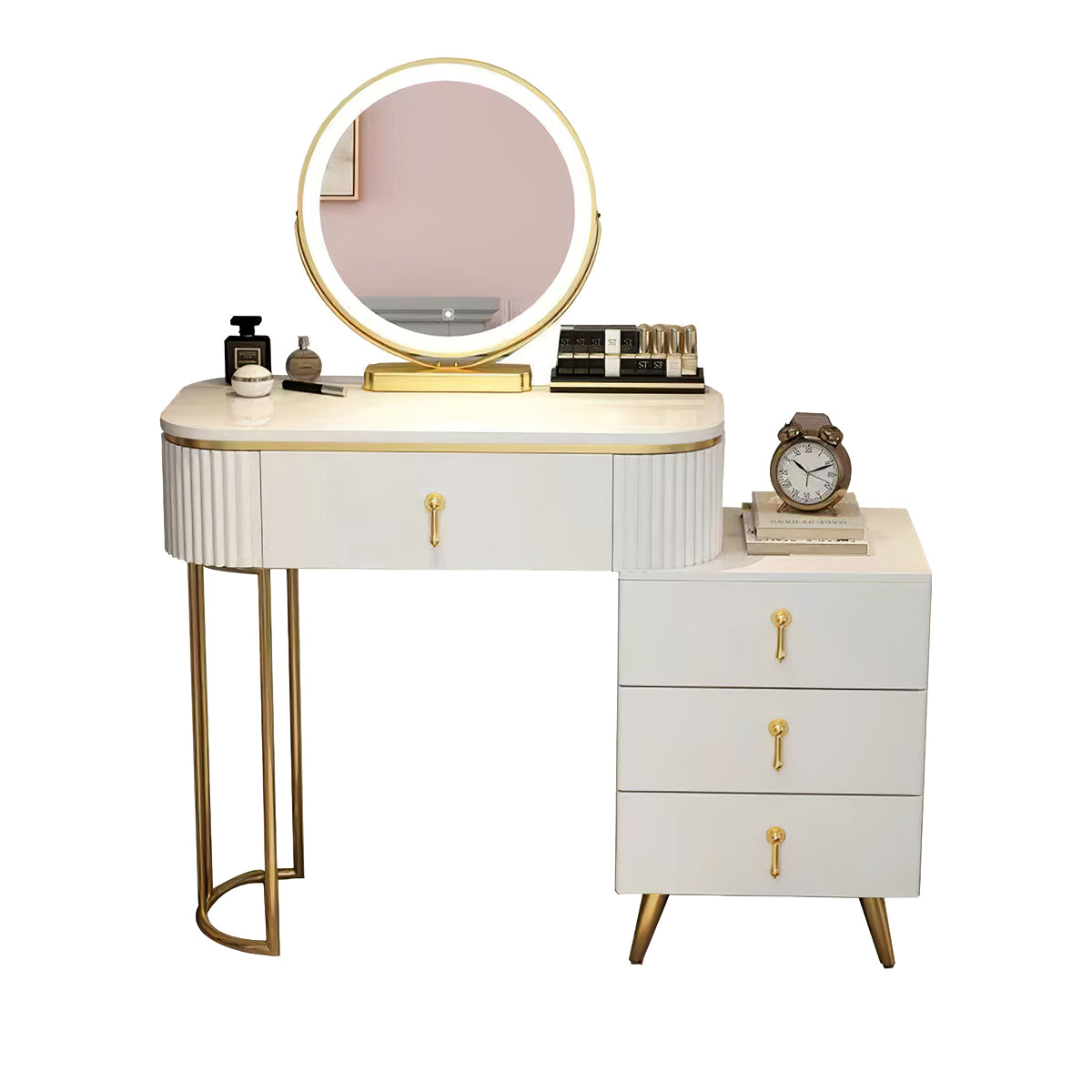 Modern Apartment Vanity Table with Adjustable Side Cabinet Design