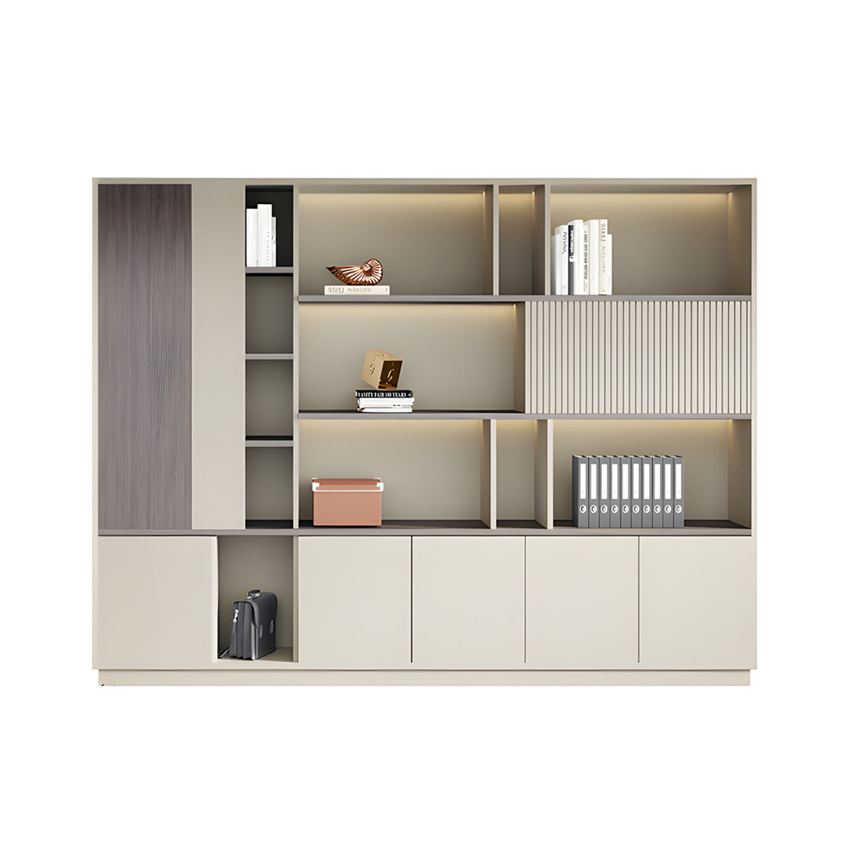 Elegant Storage Cabinet with Soft Lighting Strip and Open Storage – source image 31