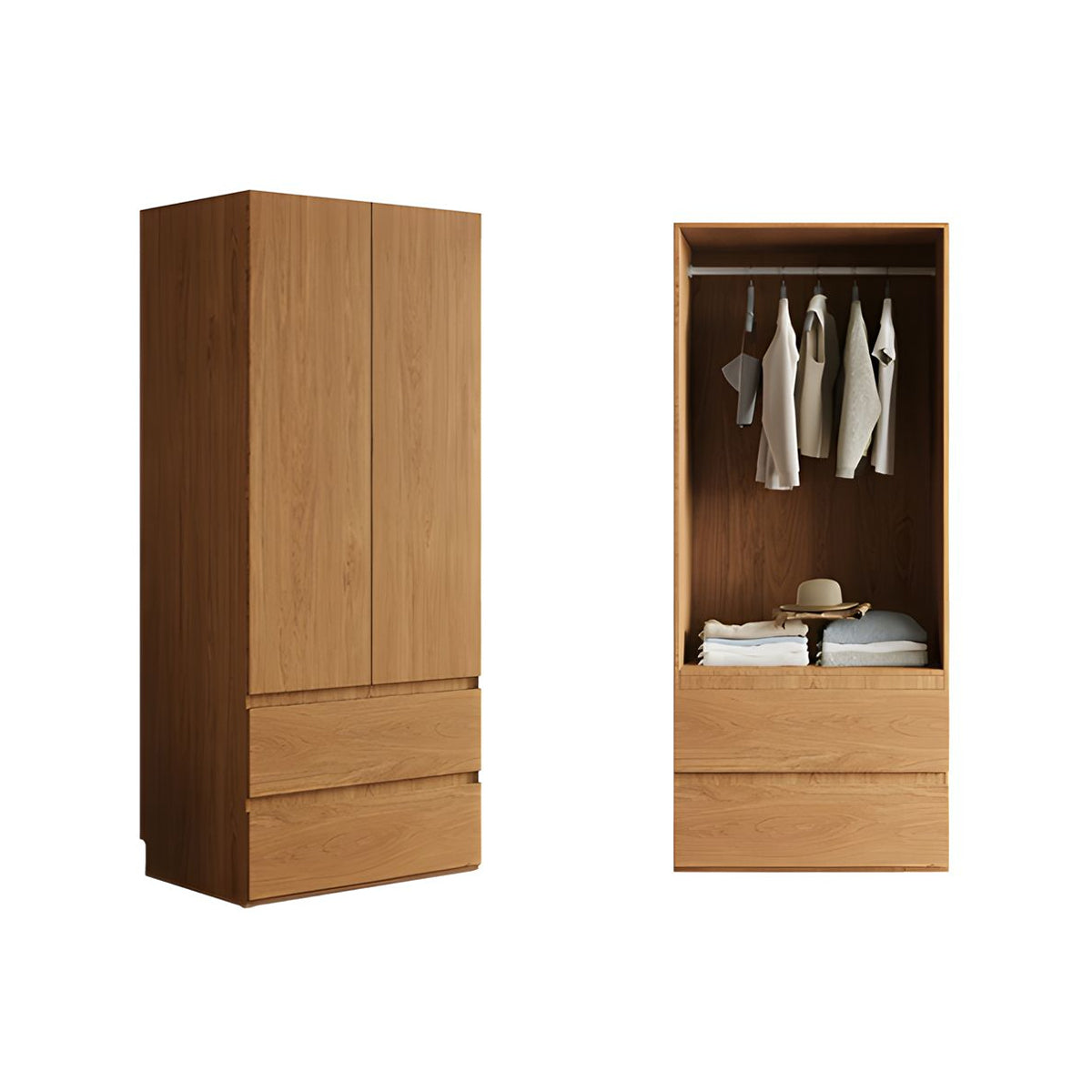 Vintage Wardrobe with Grooved Handle & Hanging Rod for Bedroom