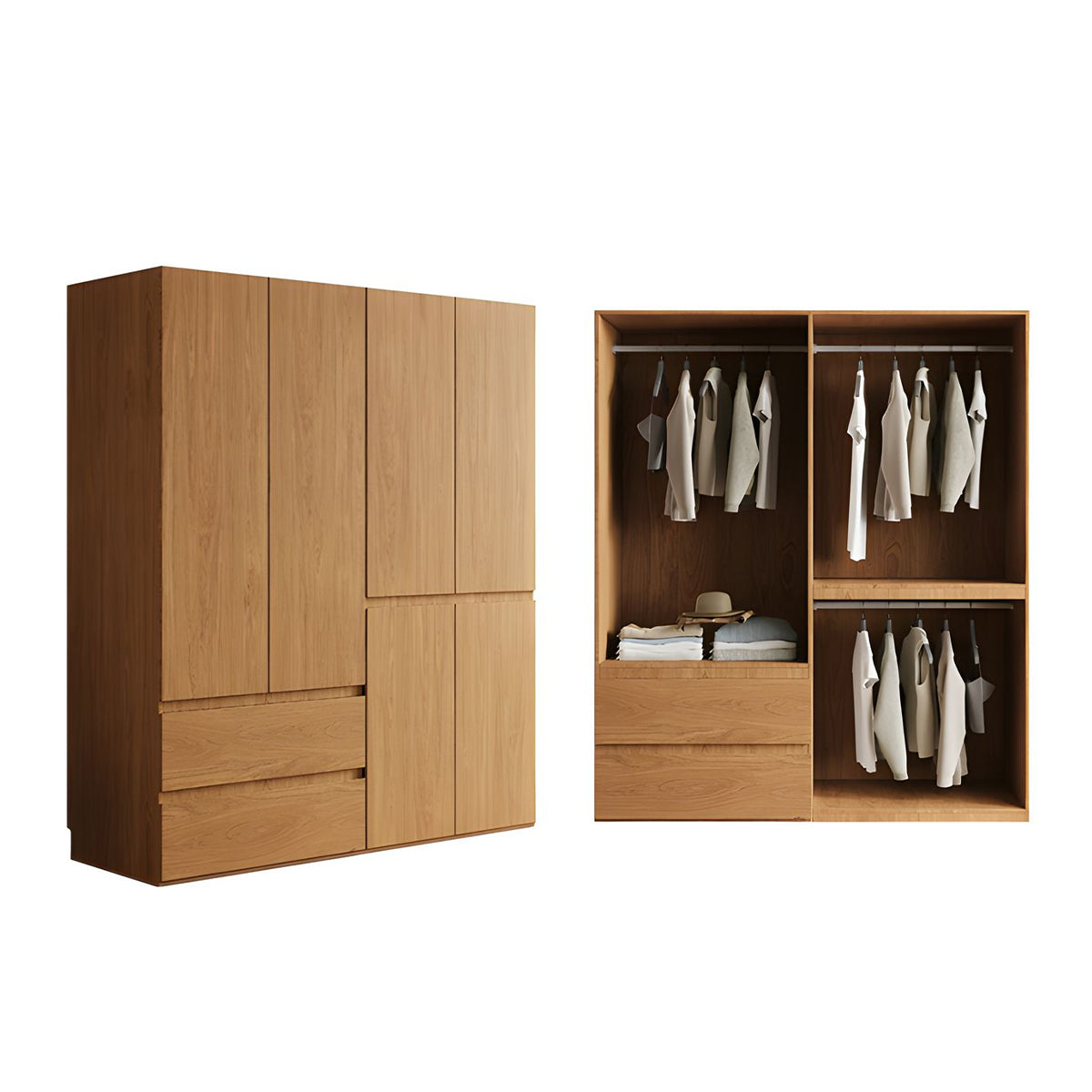 Vintage Wardrobe with Grooved Handle & Hanging Rod for Bedroom