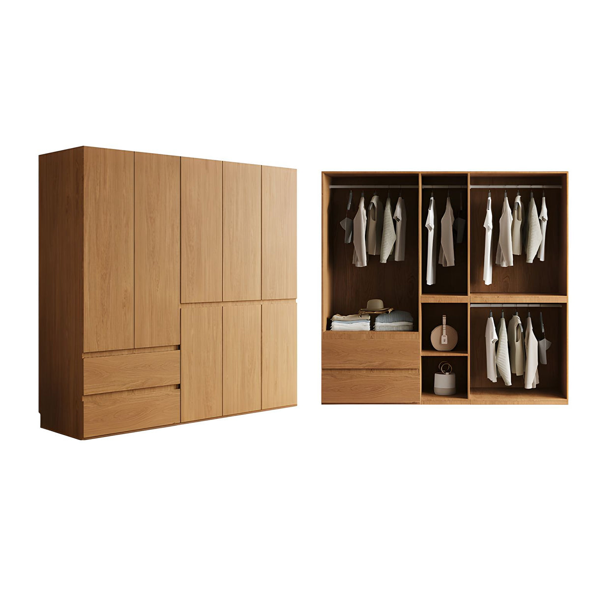 Vintage Wardrobe with Grooved Handle & Hanging Rod for Bedroom
