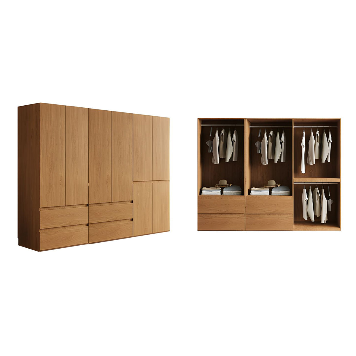 Vintage Wardrobe with Grooved Handle & Hanging Rod for Bedroom