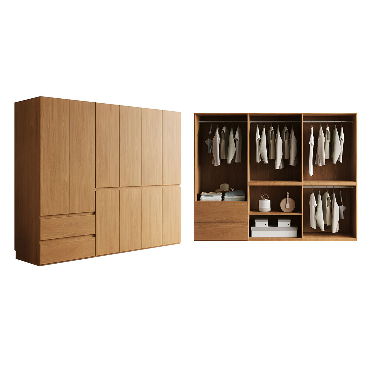 Vintage Wardrobe with Grooved Handle & Hanging Rod for Bedroom