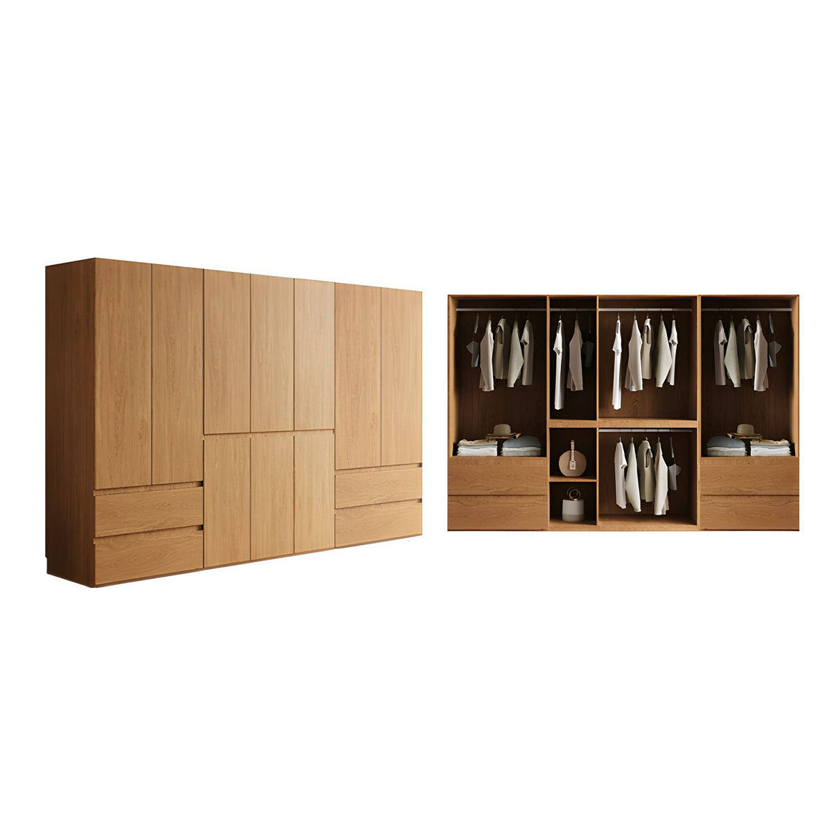 Vintage Wardrobe with Grooved Handle & Hanging Rod for Bedroom