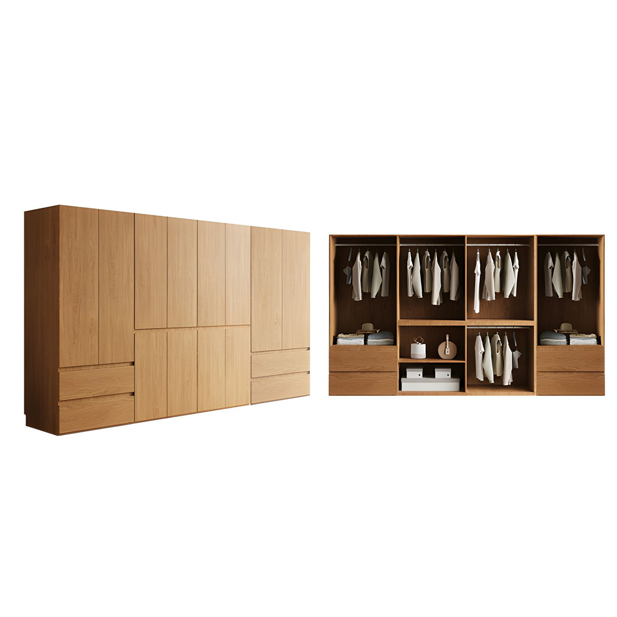 Vintage Wardrobe with Grooved Handle & Hanging Rod for Bedroom