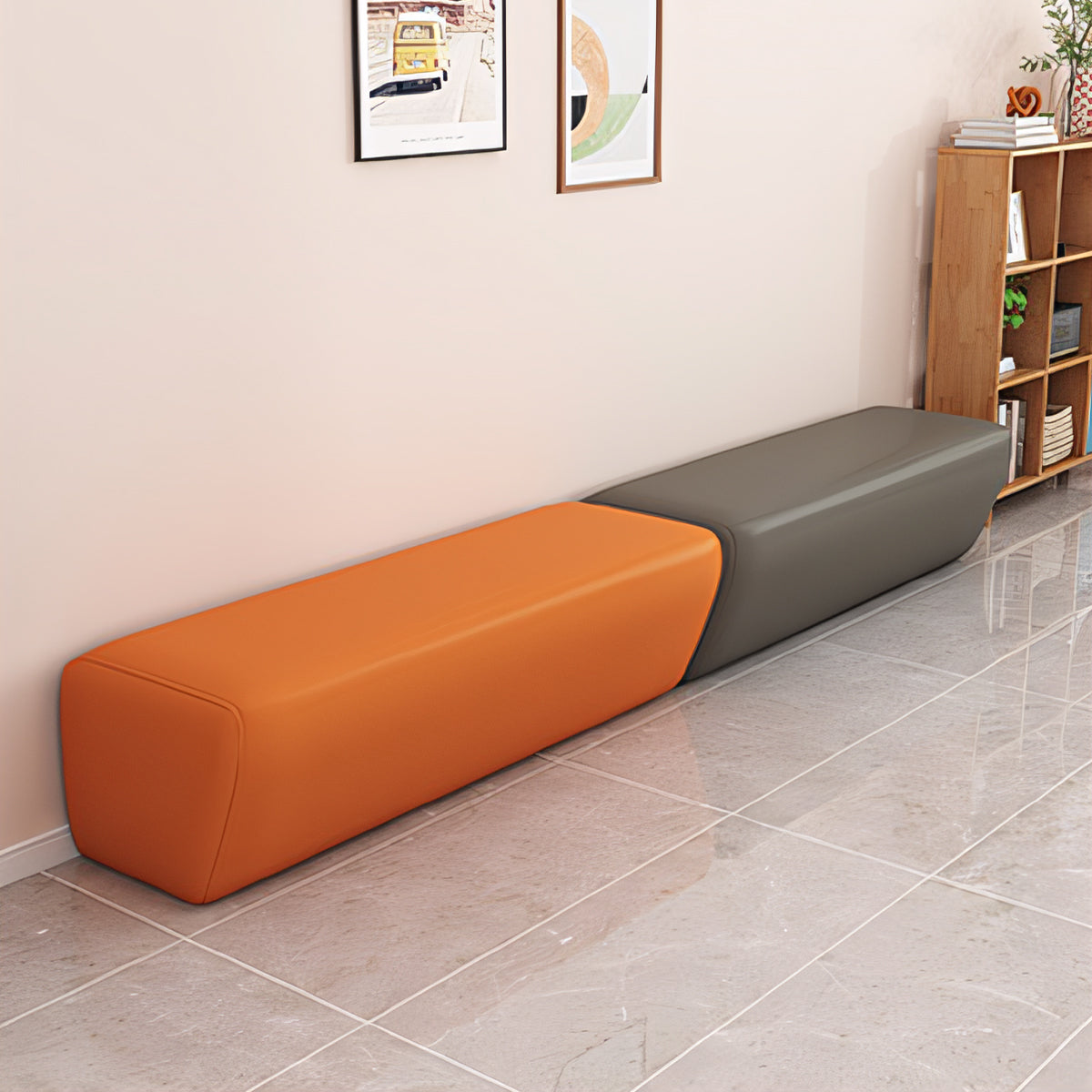 Sofa, main product view, Creative Patchwork Design Long Leather Sofa finish, for lounge or waiting area, modern commercial office furniture