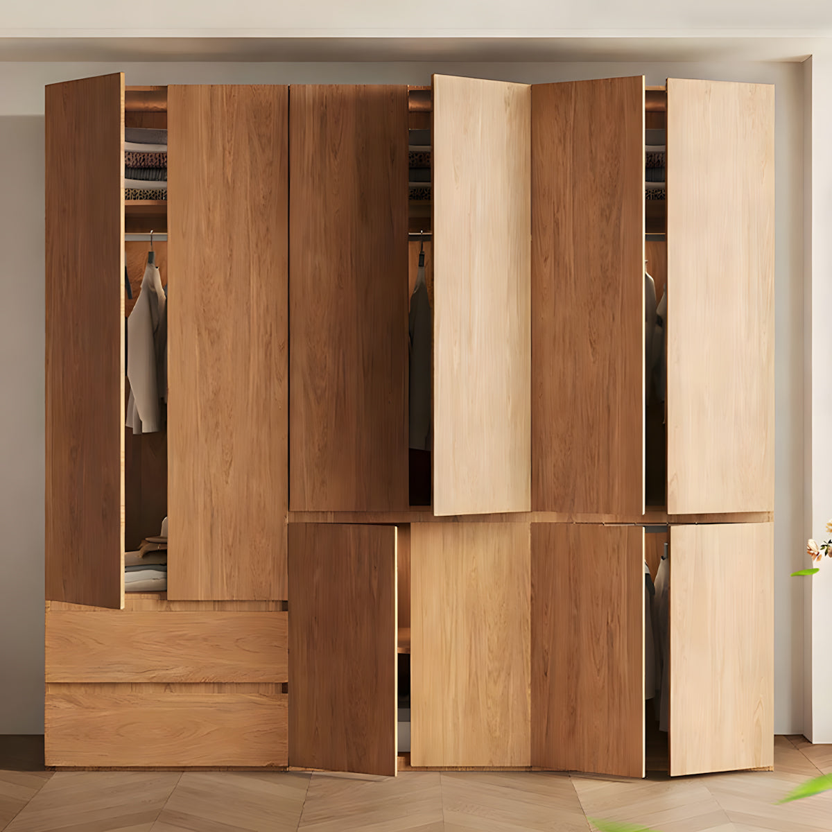 Modern wardrobe closet storage detail view